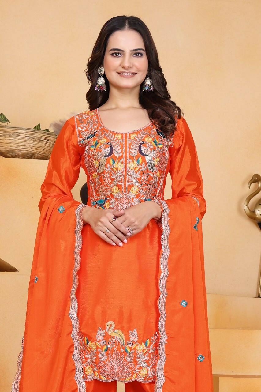 Joban Fashion Orange Silk Embroidered Dhoti Dhoti Set