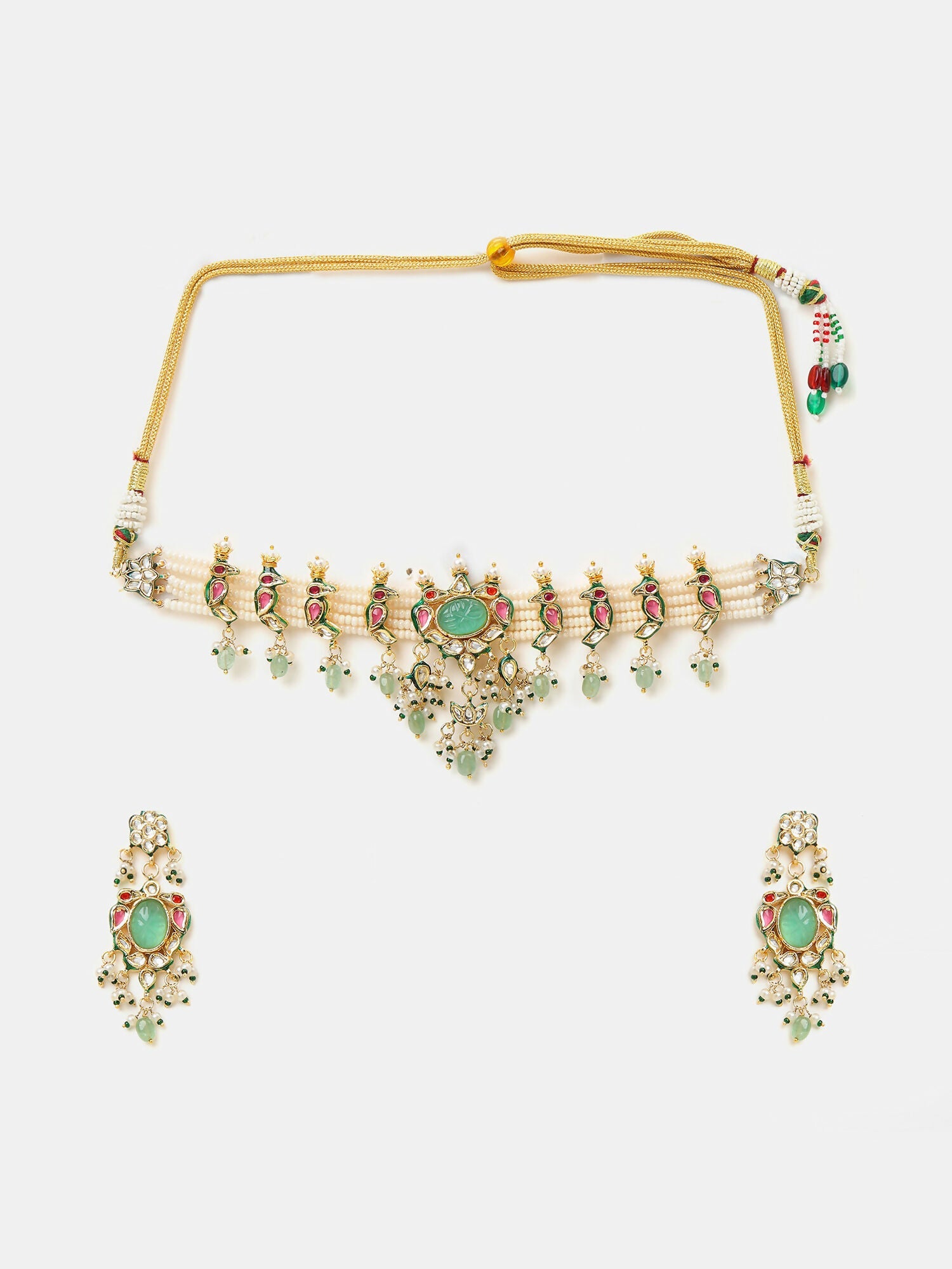 Ruby Raang Rajkumari Necklace With Earrings And Maang Tikka