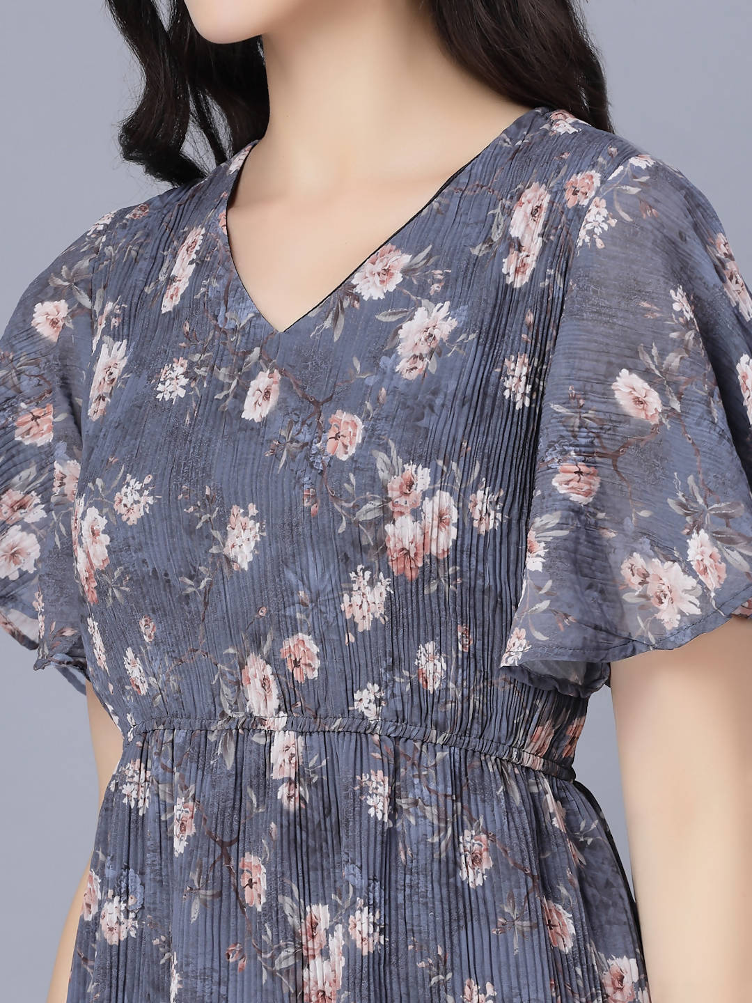 Myshka Women Grey Floral Midi Dress