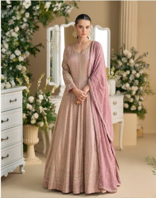 Anaita Purple Real Georgette Readymade Anarkali Gown with Embroidery & Sequence Work