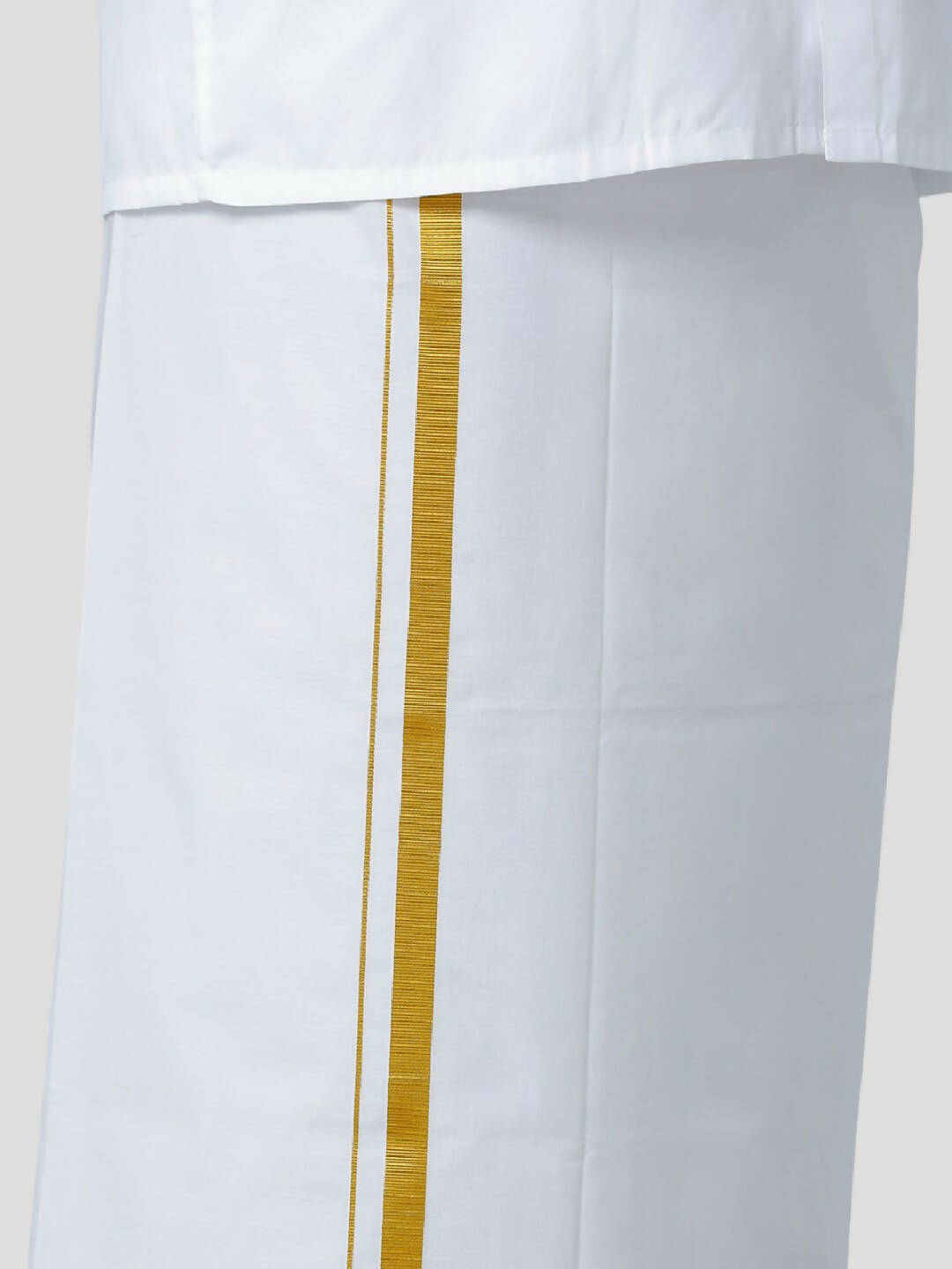 Ramraj Cotton Mens 1/4 " Poly Cotton Gold Jari Dhoti And Towel Set - White