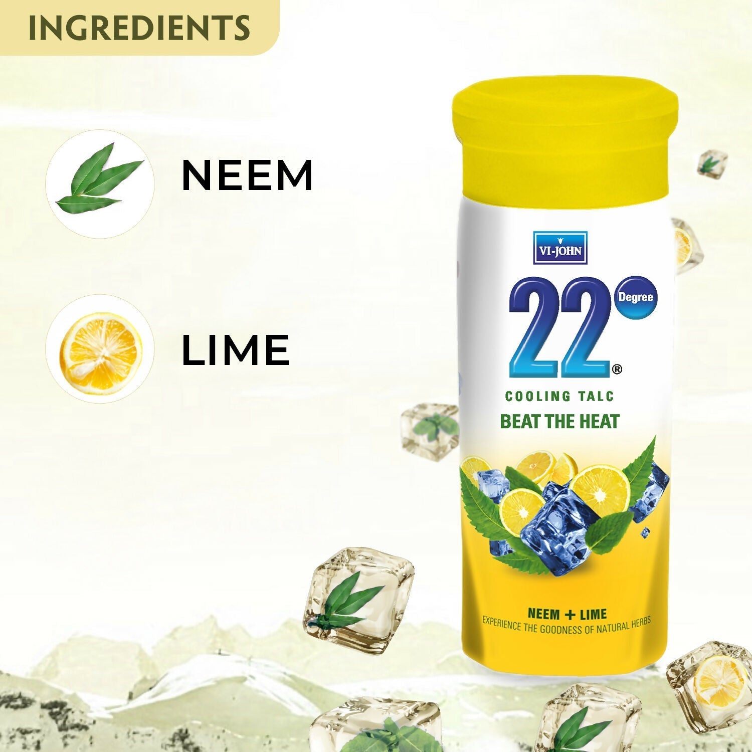 VI-JOHN 22 Degree Cooling Talc Beat the Heat Neem and Lime  Grab2Buy VI-JOHN Grab2Buy