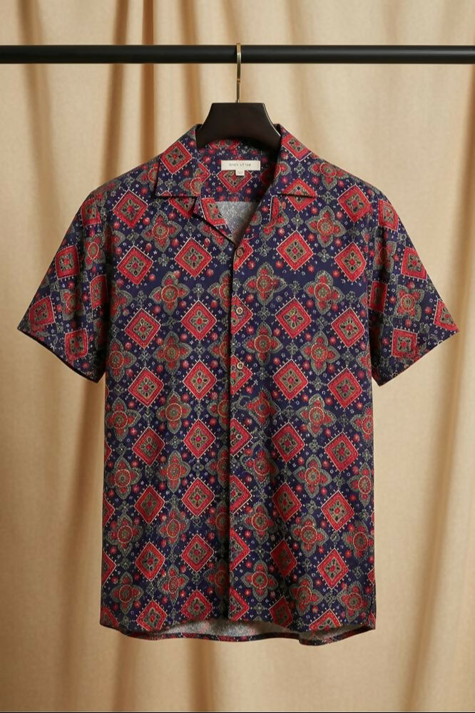 Solace — Red Ajrakh Cotton Shirt by Hilo Design