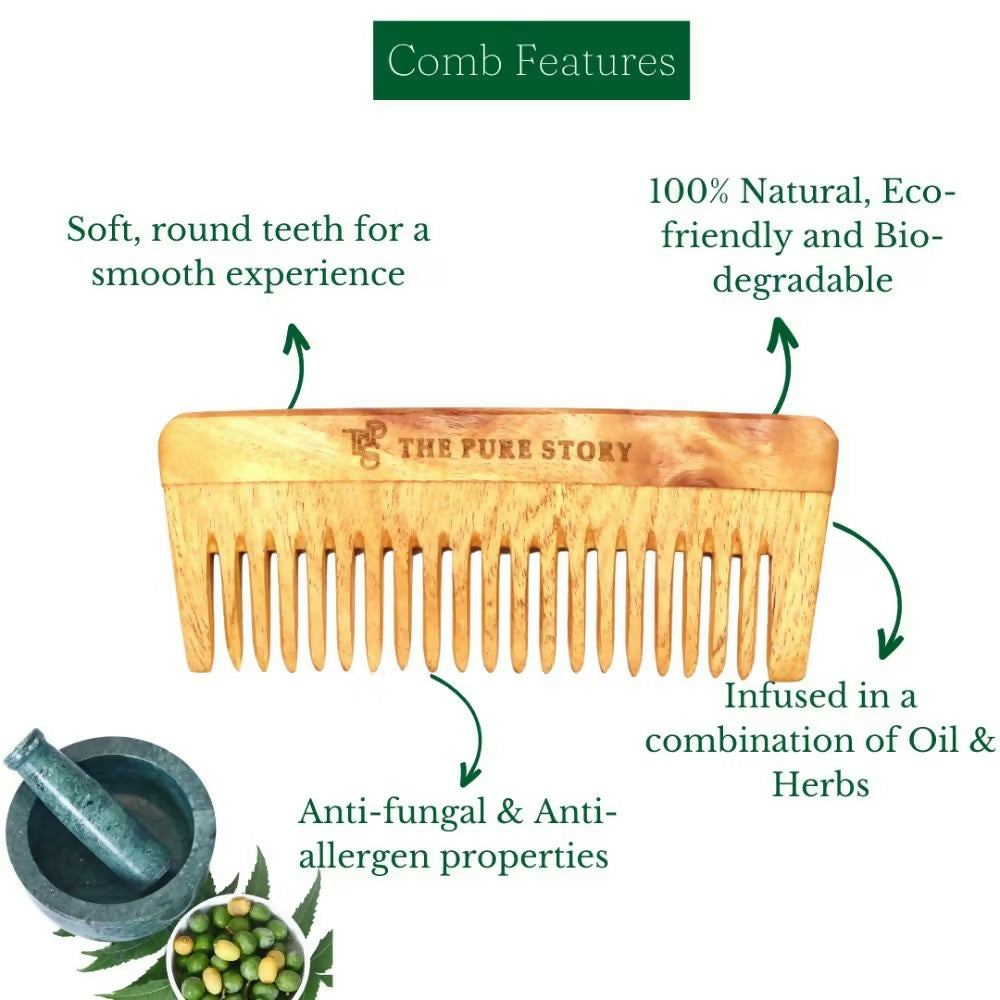 The Pure Story Oil Infused Neem Wood Wide Tooth Comb  Grab2Buy The Pure Story Grab2Buy