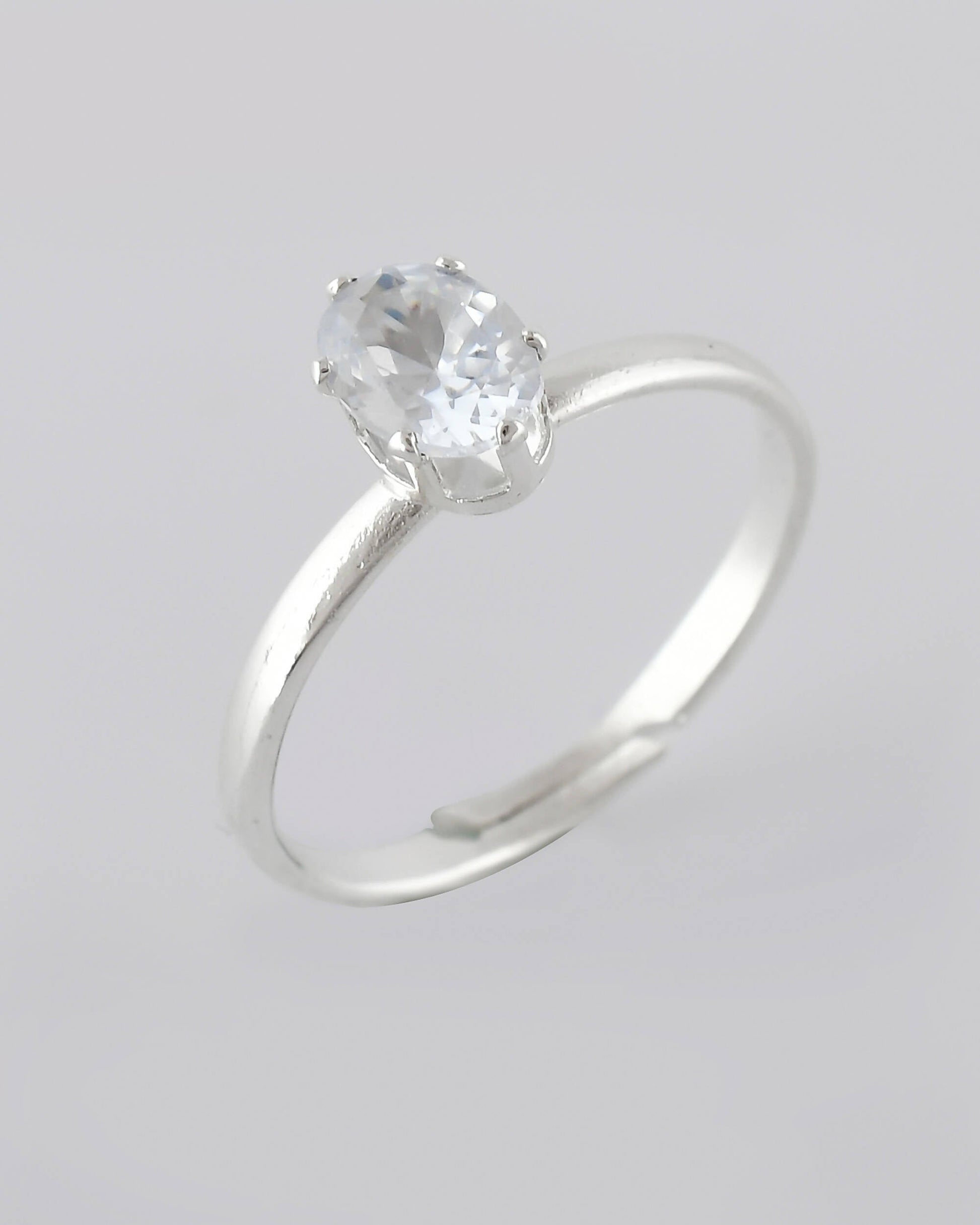 VOJ white CZ-detail Stainless Steel Cubic Zirconia Silver Plated adjustable finger Ring 