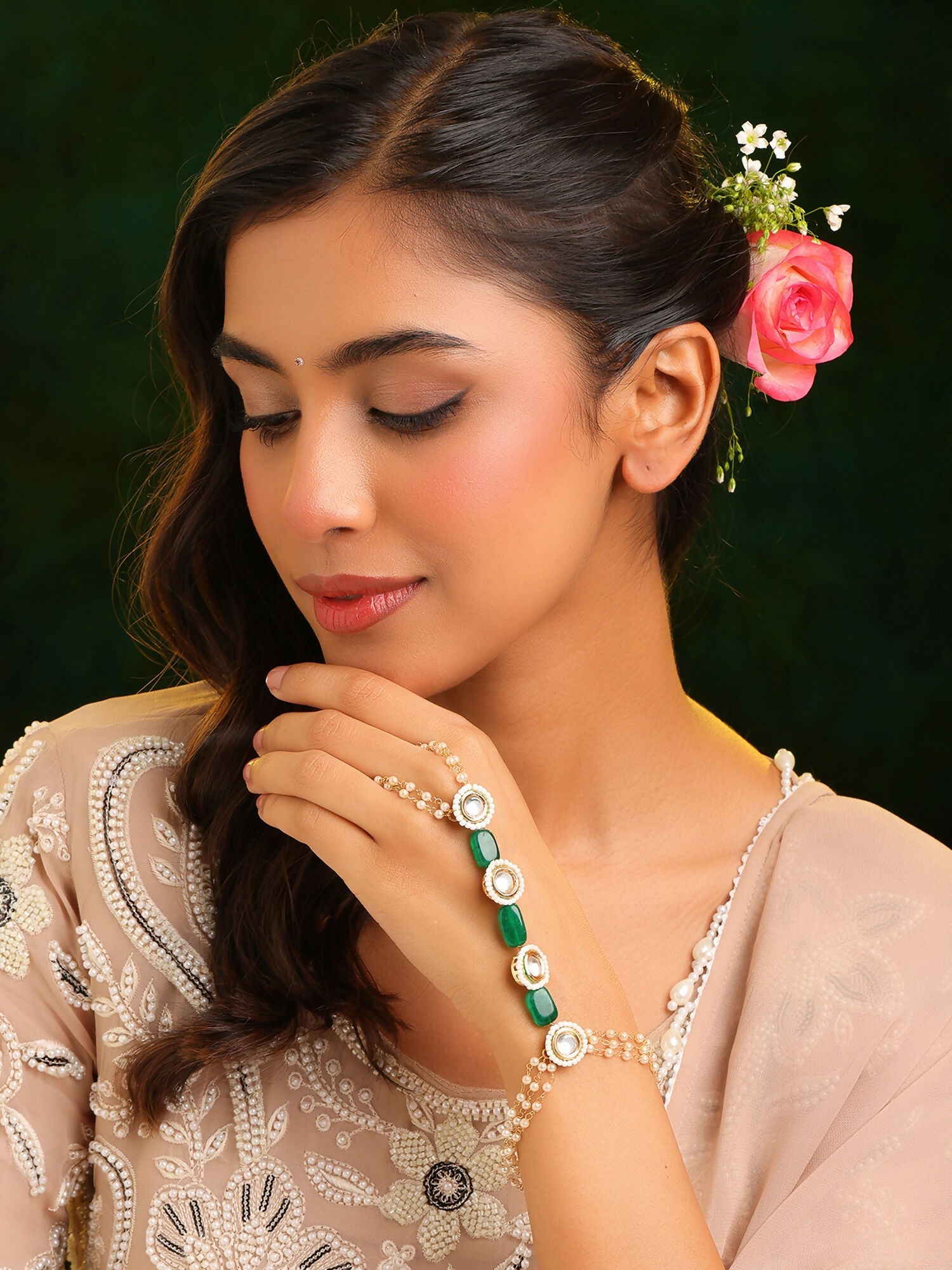Ruby Raang Emerald Pearl Hand Harness