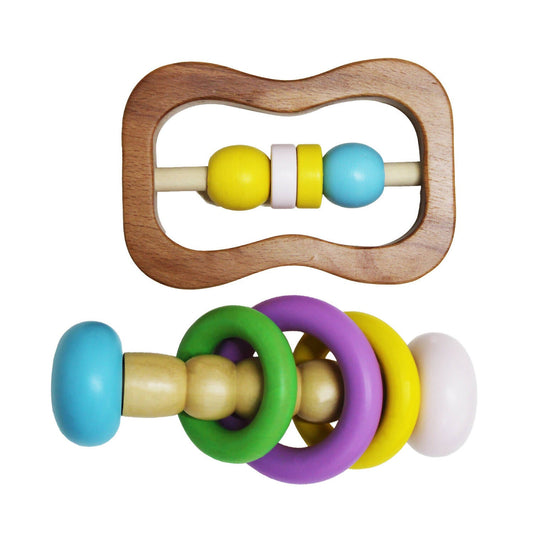 Matoyi Colorful Wooden Rattles For Babies - Set of 2 - Grab2buy