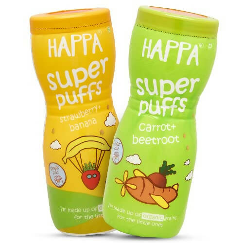 Happa Organic Multigrain Strawberry Banana & Carrot Beetroot Melts Super Puffs Combo (8 Months+) - Grab2buy