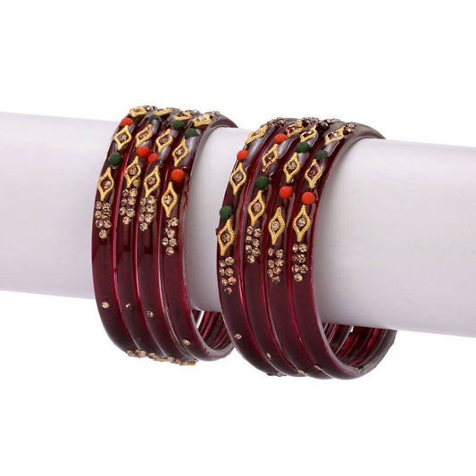 Afast Designer Fancy Party Bangle/ Kada Set, Maroon, Glass, Pack Of 8 - Grab2buy