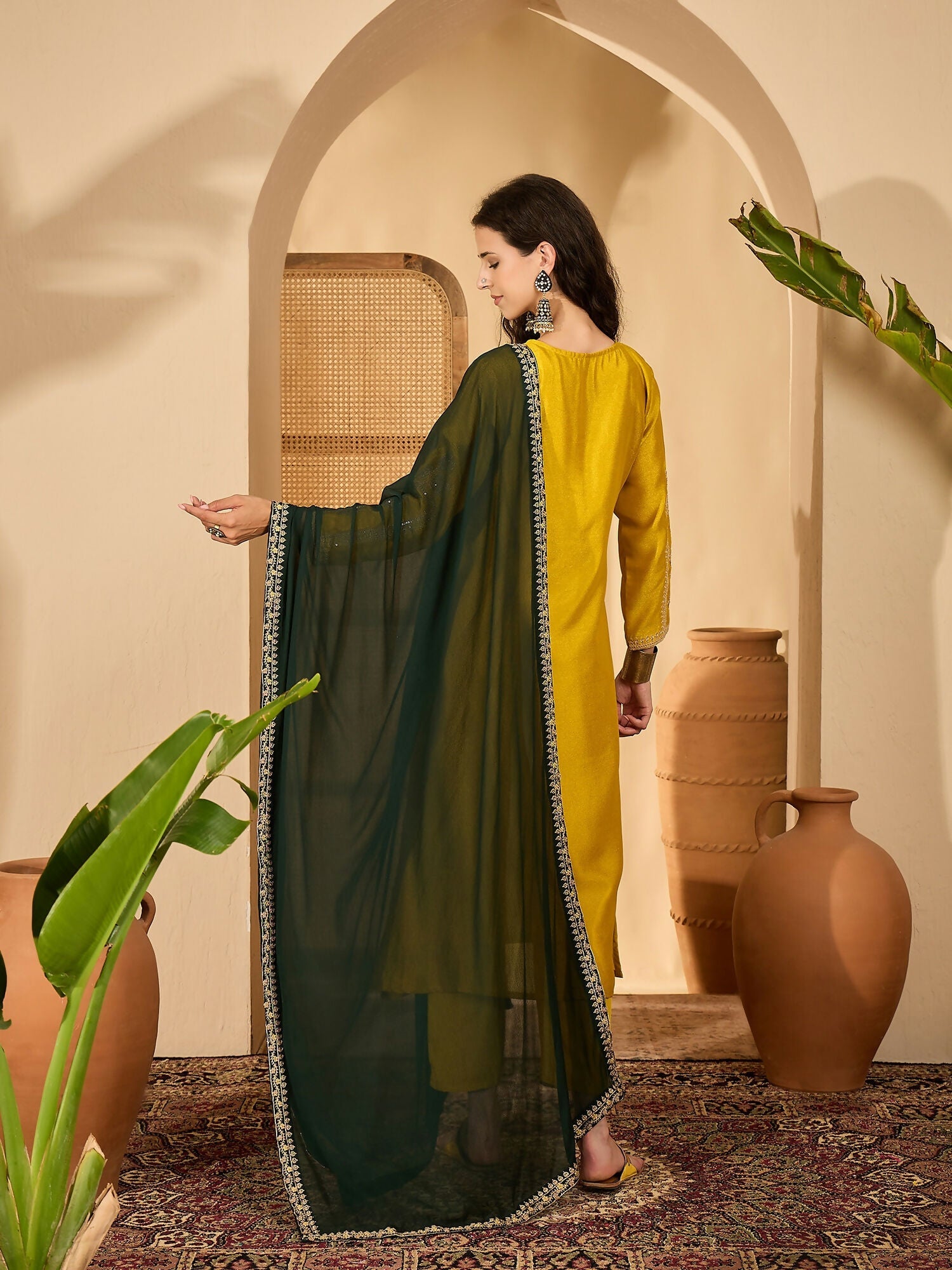 Joban Fashion Embroidery Mustard Vichitra Silk Kurta Set