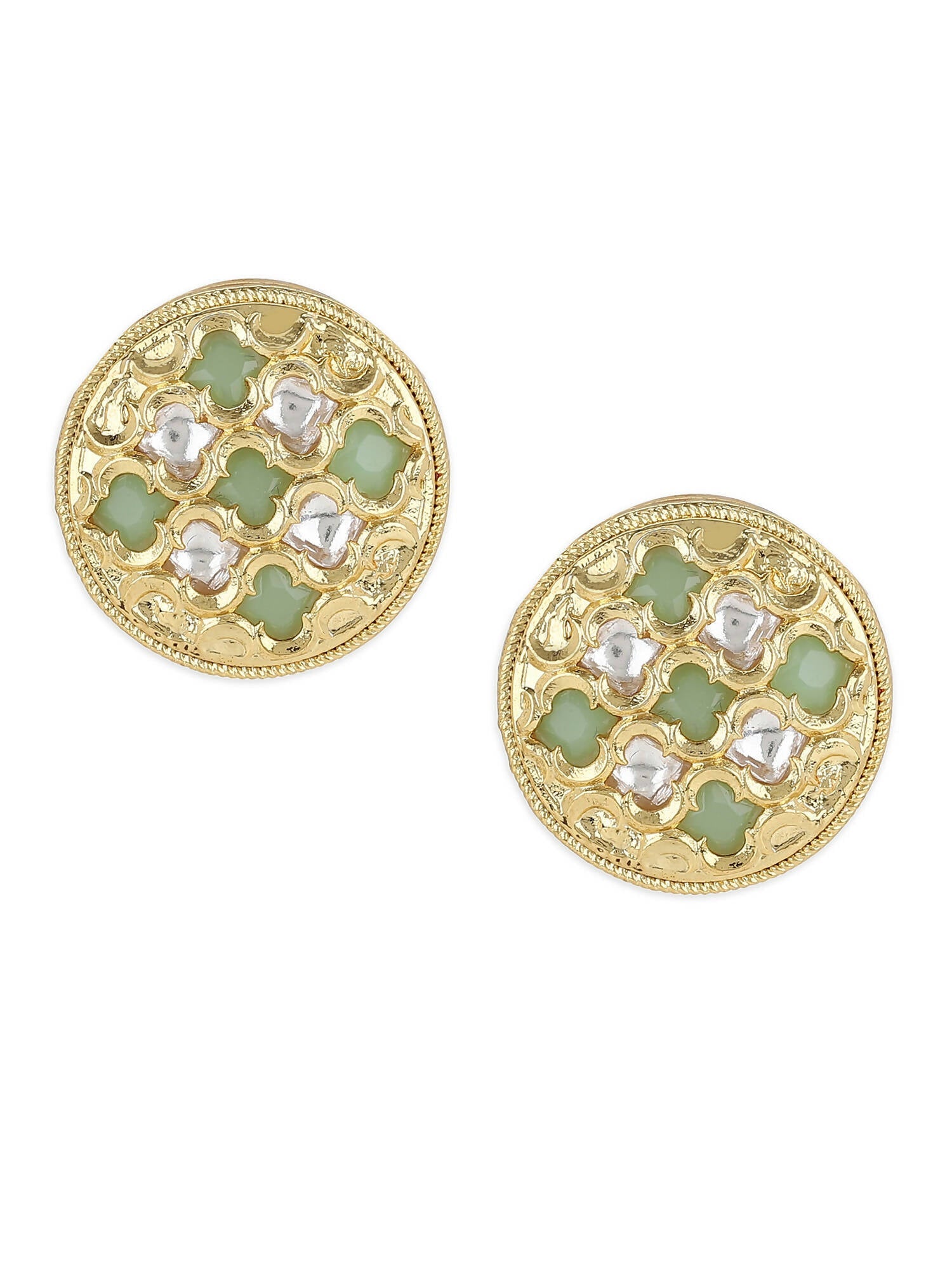 Gold-Toned Green Contemporary Gold-Plated Studs Earrings - Ruby Raang - Grab2buy