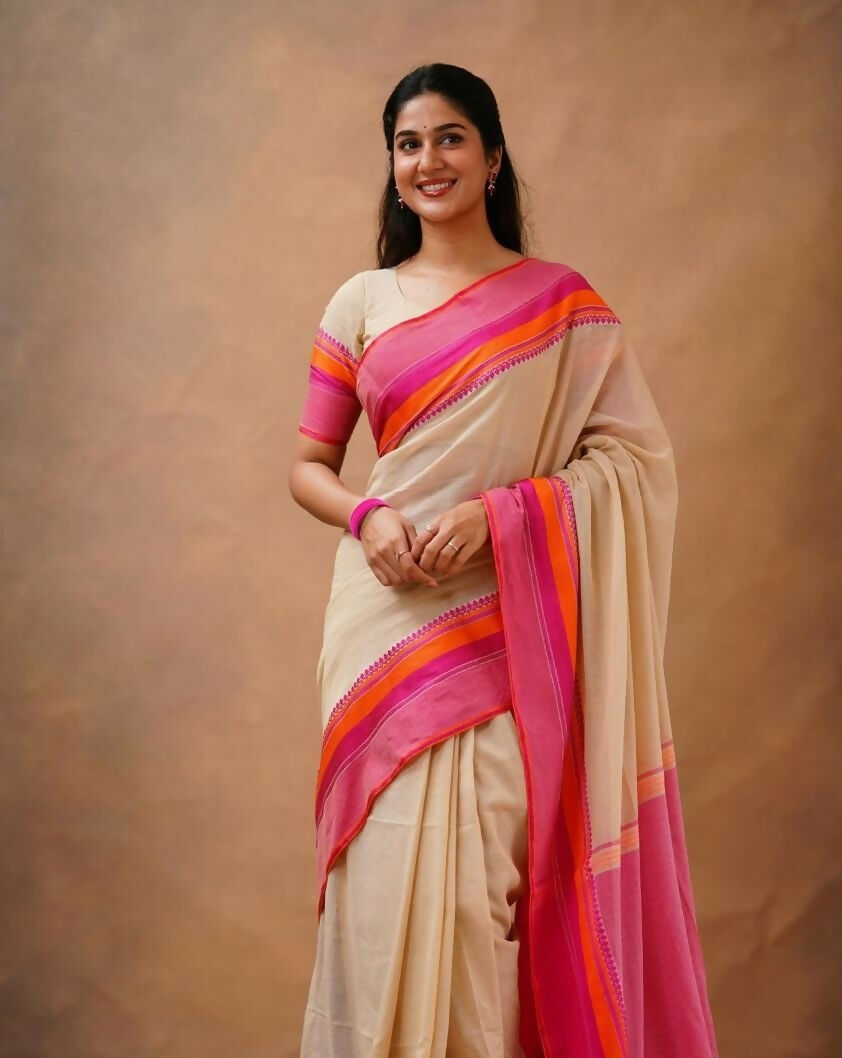 Exclusive Collection Beige Beautiful Khadi Cotton Handloom Grab2Buy 