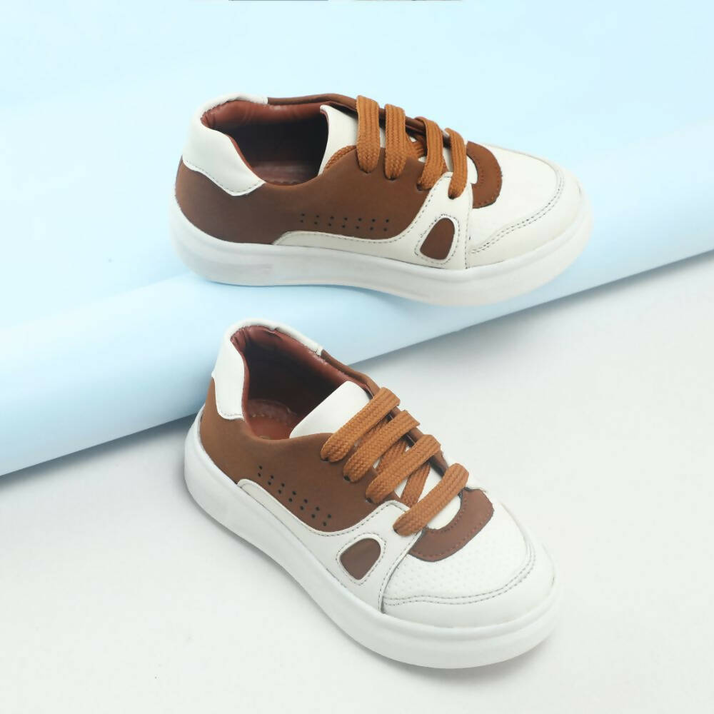 Tiny Bugs Boys Lace Up Casual Shoes - White & Brown  Grab2Buy Tiny Bugs Grab2Buy