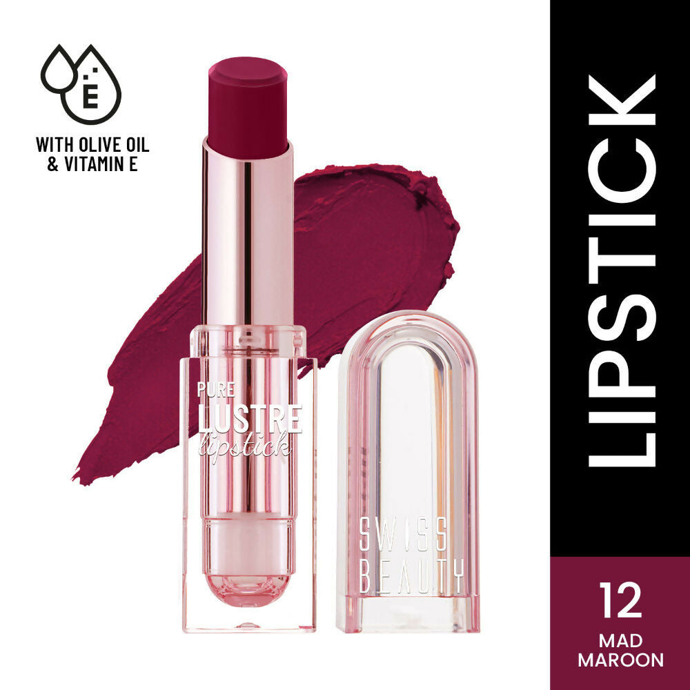 Swiss Beauty High Shine Finish Smooth Glide Pure Lustre Lipstick - 12 Mad Maroon 