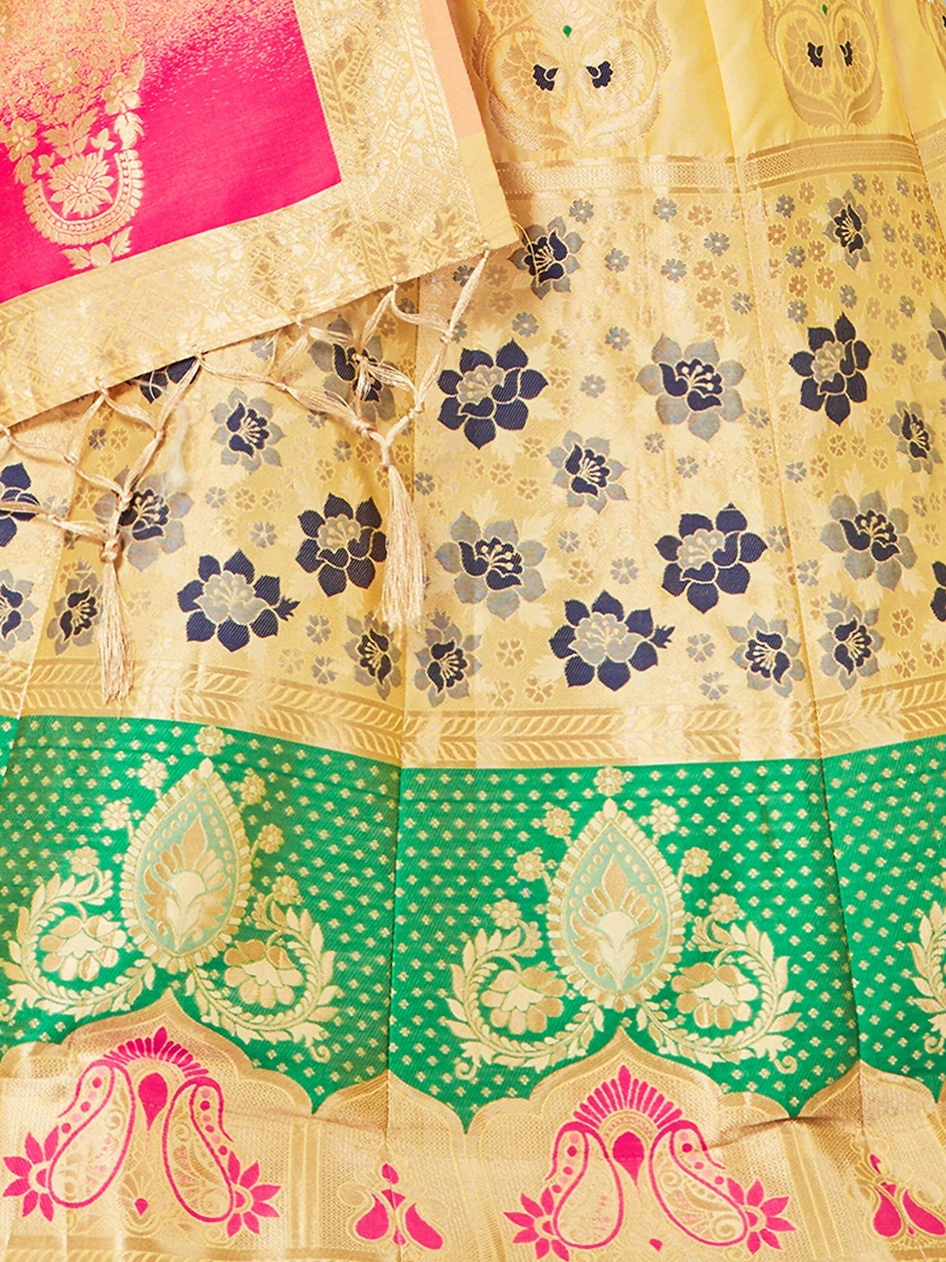 Mimosa Women's Semi-Stitched Art Silk Yellow Lehenga Choli with Dupatta
