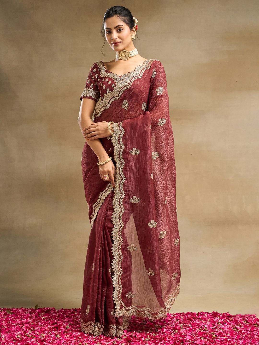 kasee Floral Embroidered Pure Silk Saree