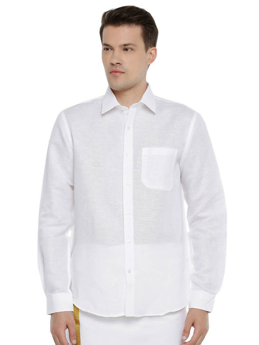 Ramraj Cotton Mens Linen Full Sleeve White Shirt 