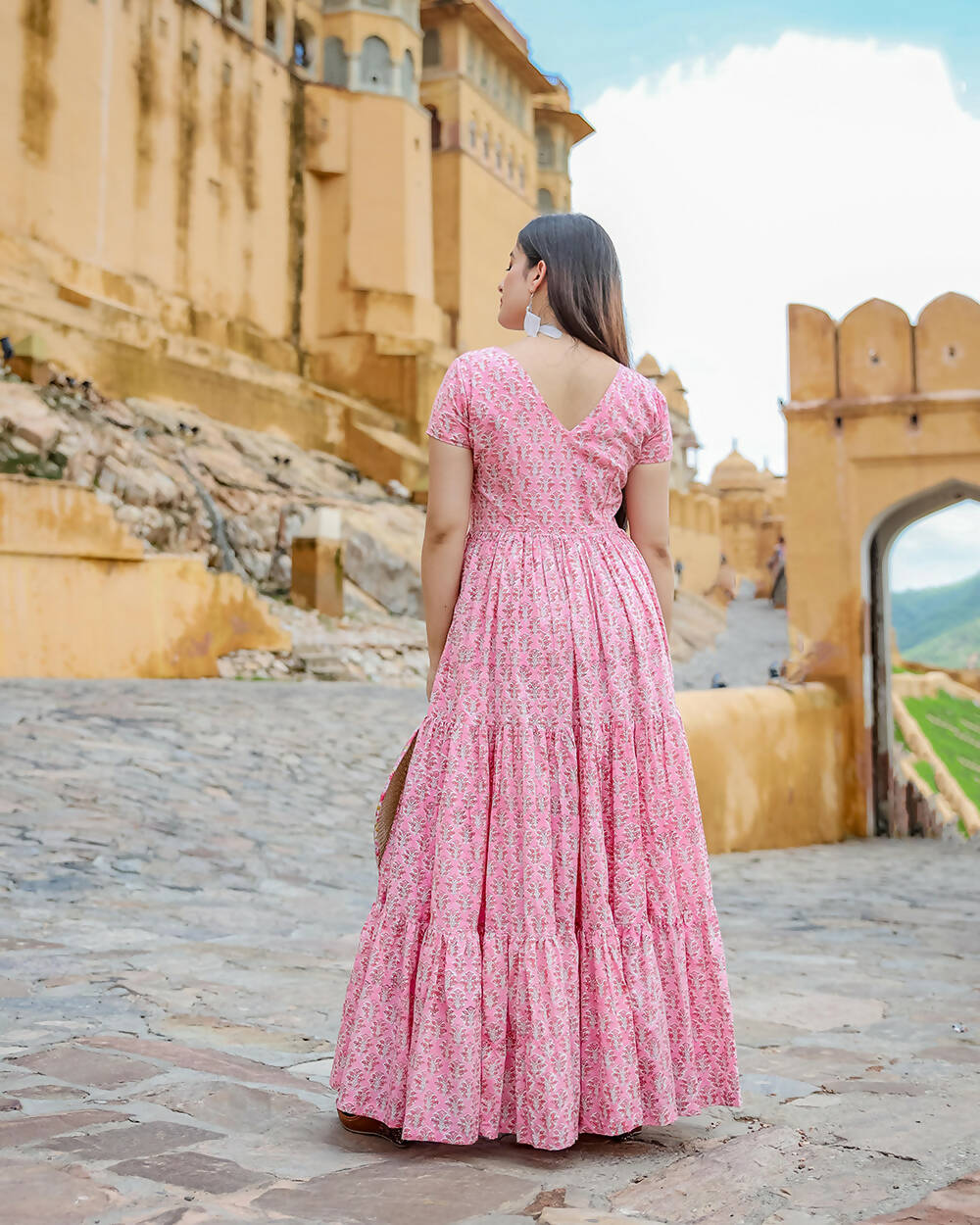 Designer Partywear Printed Pink Pure Maslin Gown - Anbazaar