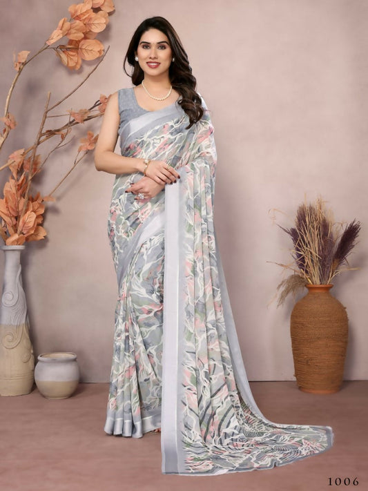 Designer Partywear Greay Bright Moss Satin Patta Fancy Saree - Kanak