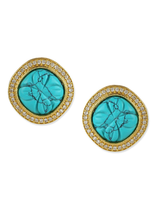 Blue Gold Plated Handcrafted Studs Earrings - Ruby Raang - Grab2buy
