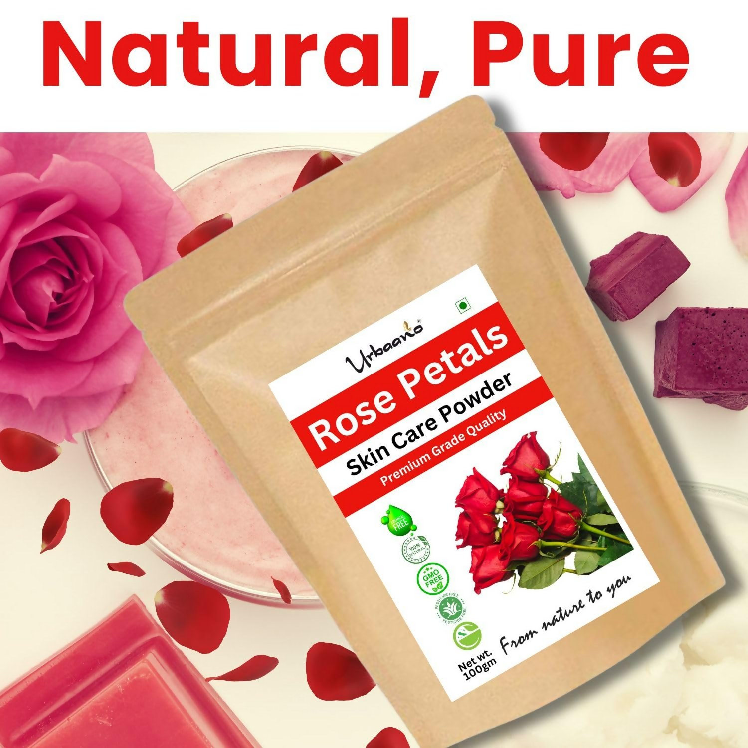 Urbaano Herbal Rose Petal Powder Double Filtered Natural Pure For Skin 