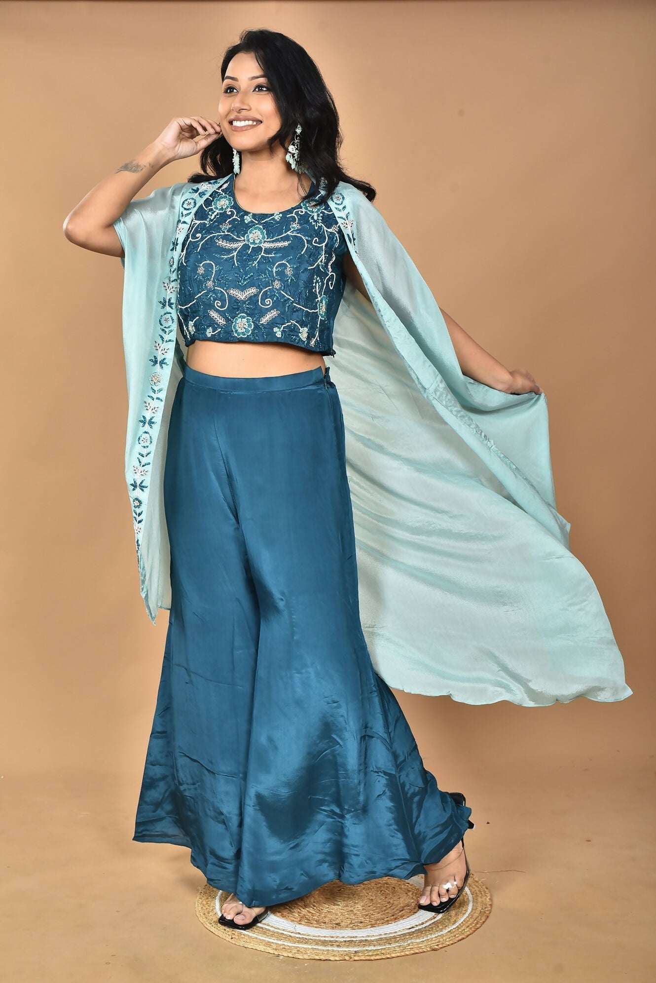 Morchari Women Hand Embroidery Crop Top-Blue 