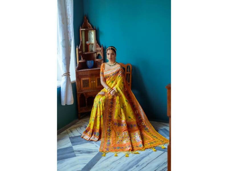 Aastha Fashion Women's Yellow Paithani Silk Meenakari Zari Woven Saree with Blouse - Grab2buy