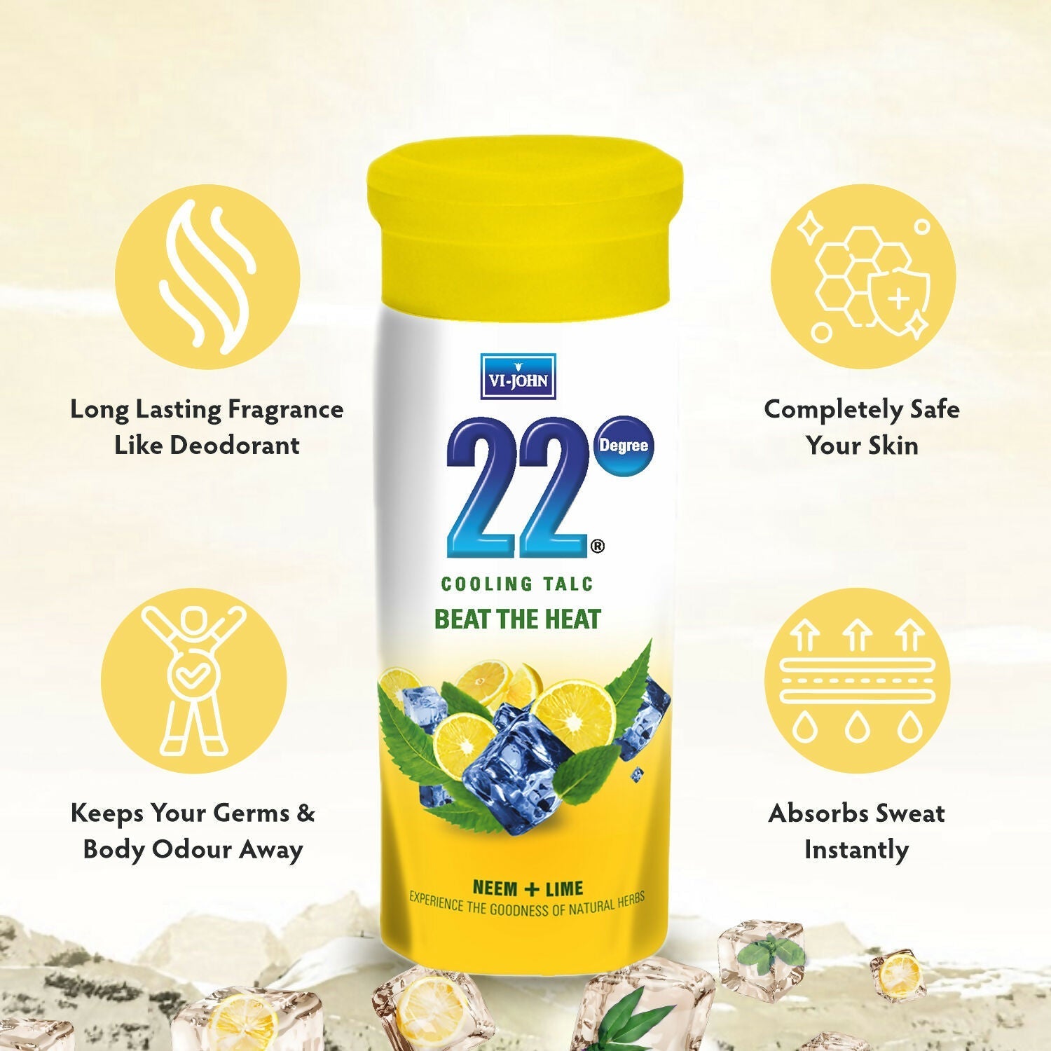 VI-JOHN 22 Degree Cooling Talc Beat the Heat Neem and Lime  Grab2Buy VI-JOHN Grab2Buy