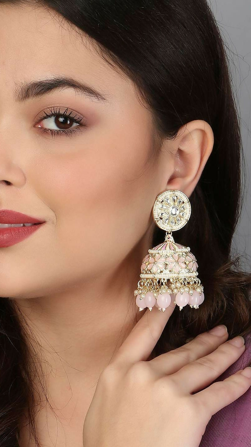 Meenakari Pink Jhumka Earrings By House of Ree House of Ree