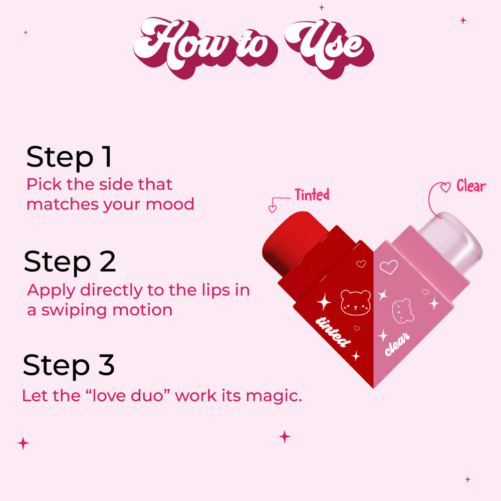 Blue Heaven Love Duo 2-In-1 Clear & Tinted Lip Balm - Hunbun (Clear+ Cherry)