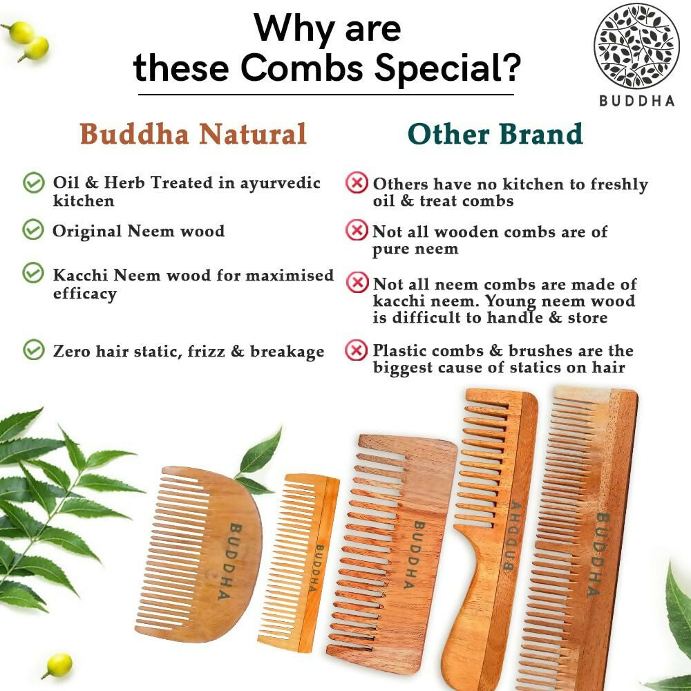 Buddha Natural Baby Comb with Handle - Kacchi Neem Wood 