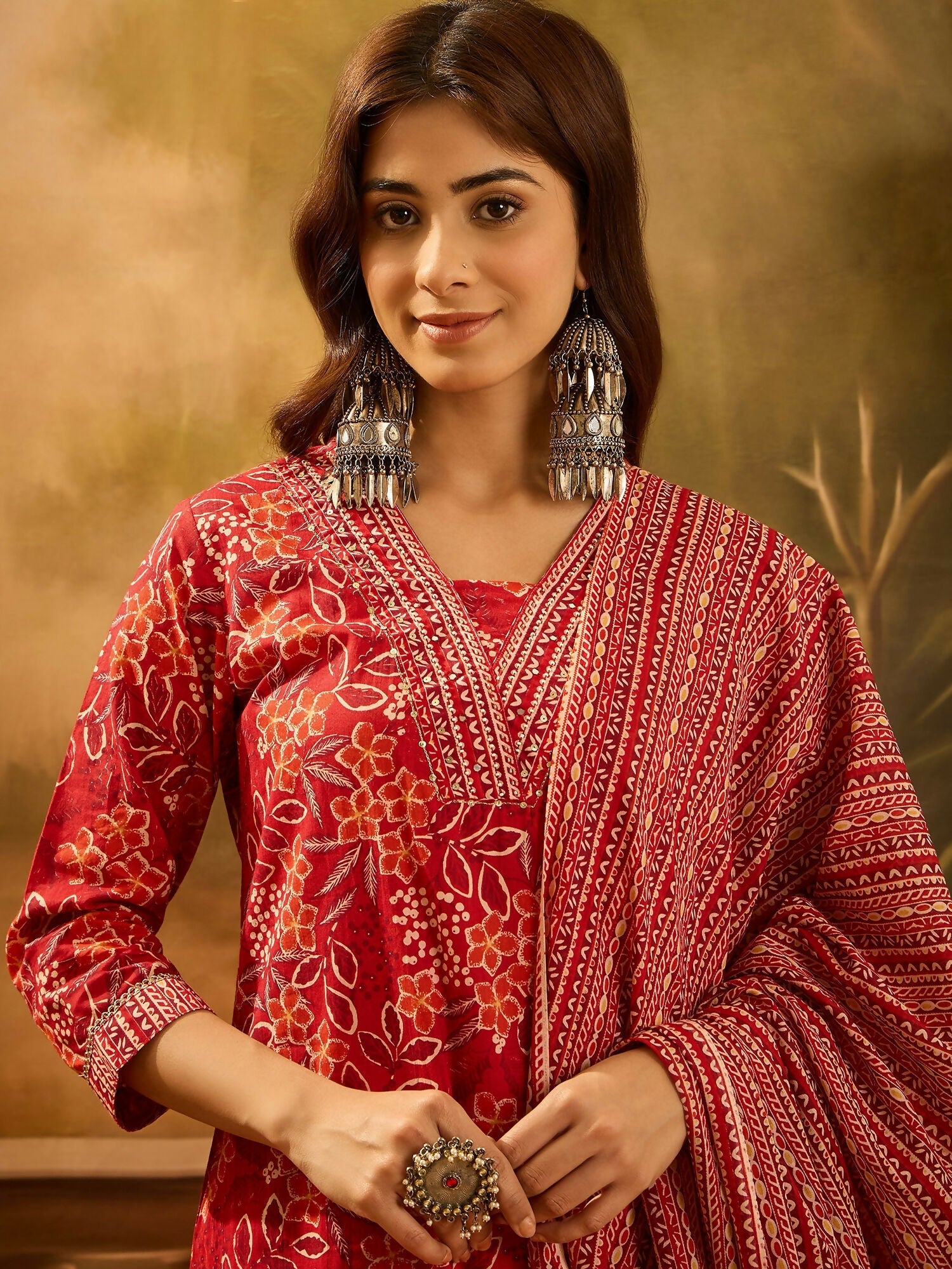 Joban Fashion Printed Red Pure Cotton Kurta Set