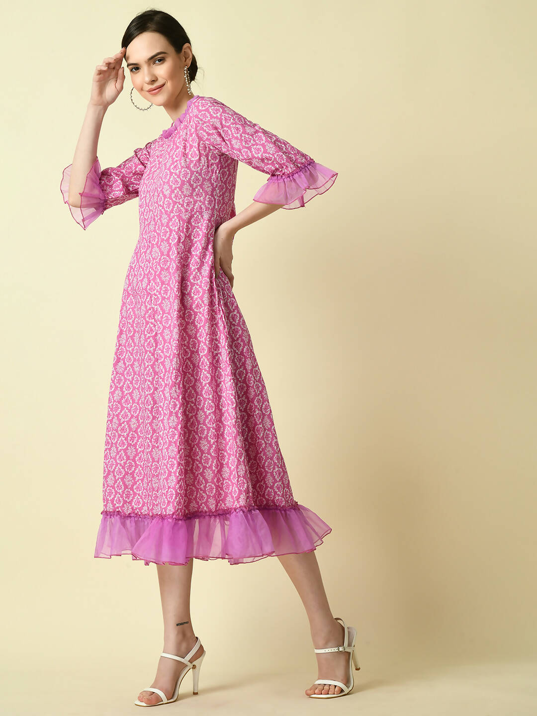 Myshka Women's Pink Empire Printed Dress