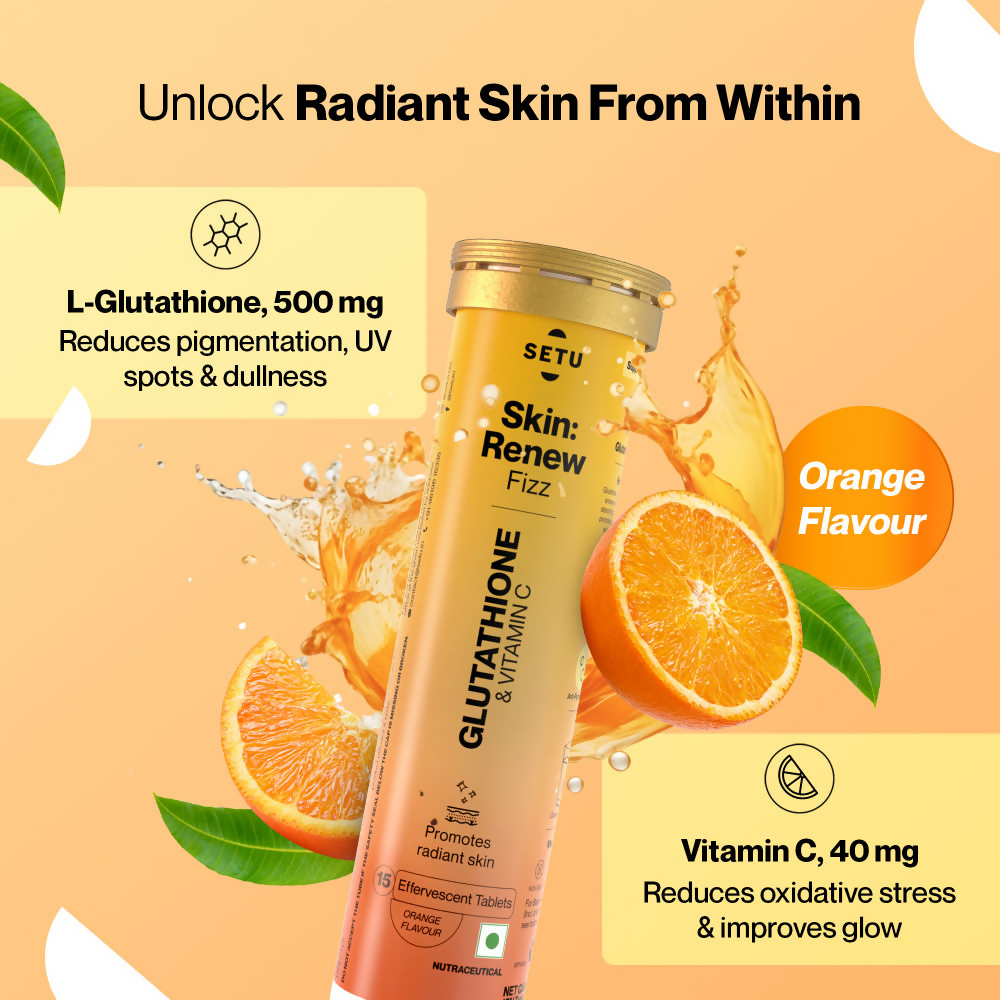Setu Skin Renew Glutathione With Vitamin C Effervescent Tablets - Orange Flavor Genie India