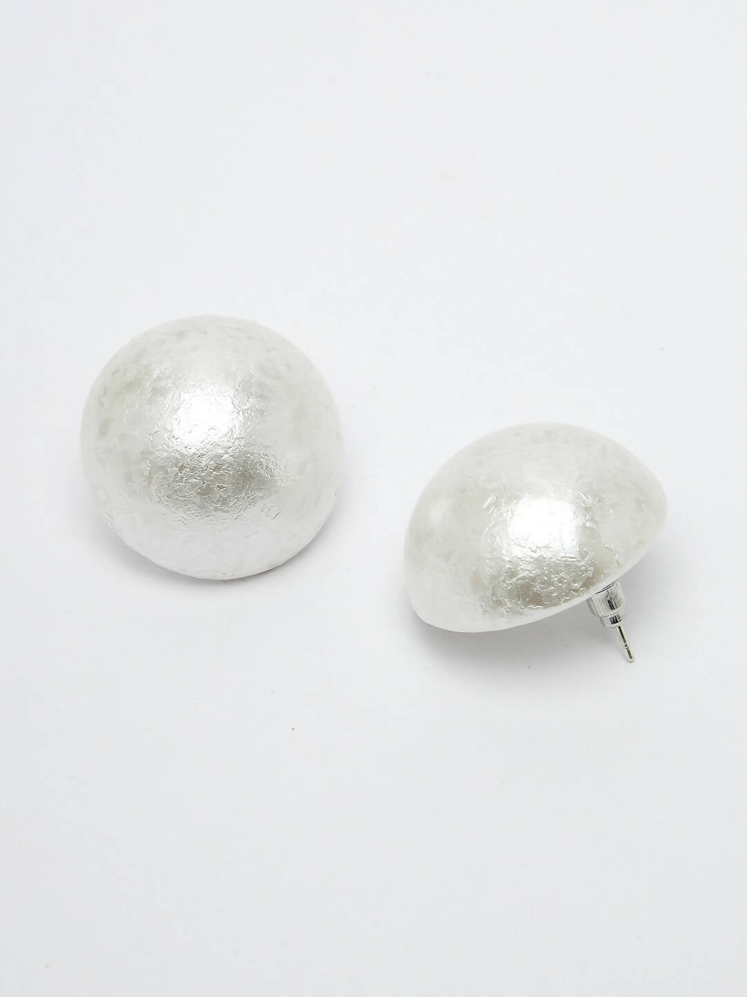 NVR Women's White Color Circular Moon Stud Earrings 