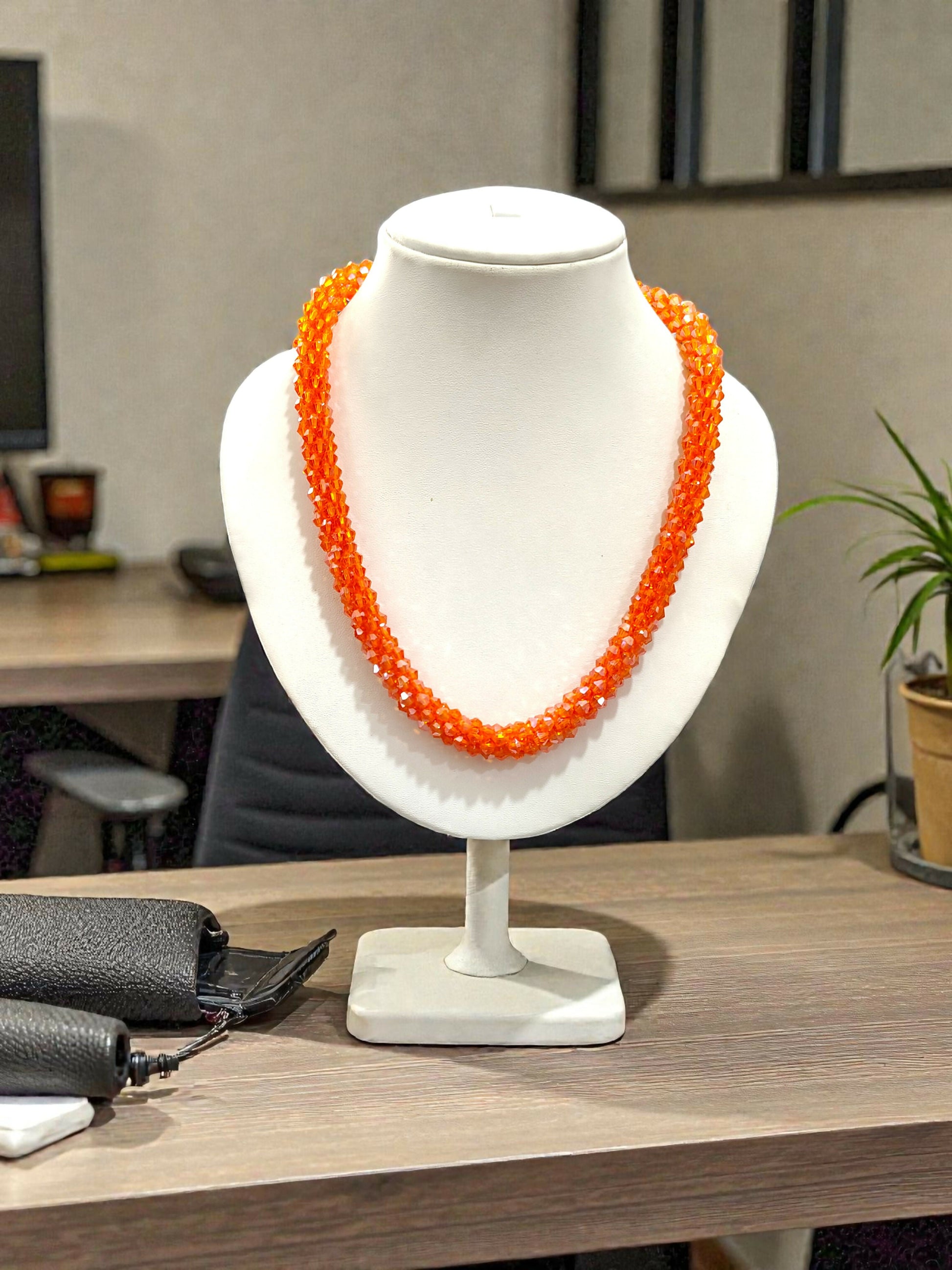 Inhanns Noor-E-Jalwa – Handmade Crystal Bead Necklace -Adjustable - Orange