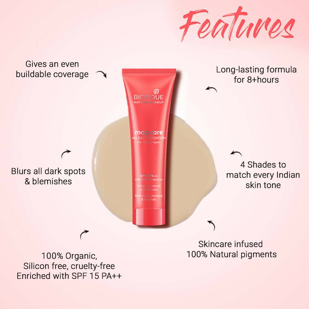 Biotique Natural Makeup Natural Magicare All Day Liquid Foundation - Clay 