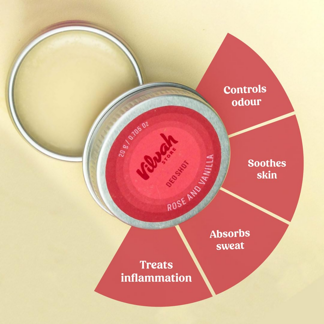 Vilvah Store Rose And Vanilla Deo Shot 24 Hour Odor-Free Underarms 