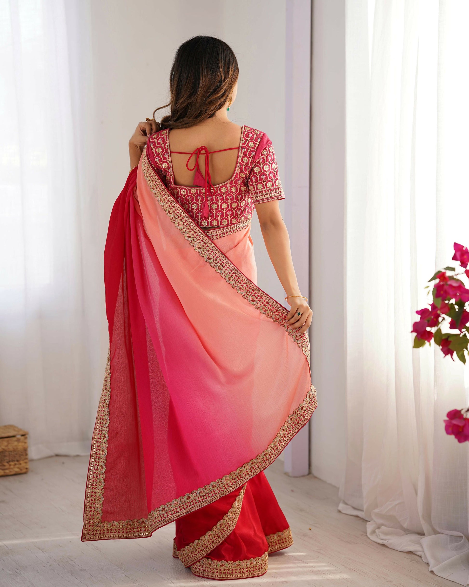 Exclusive Collection Red Pink Party Wear Chinon Salk Grab2Buy 