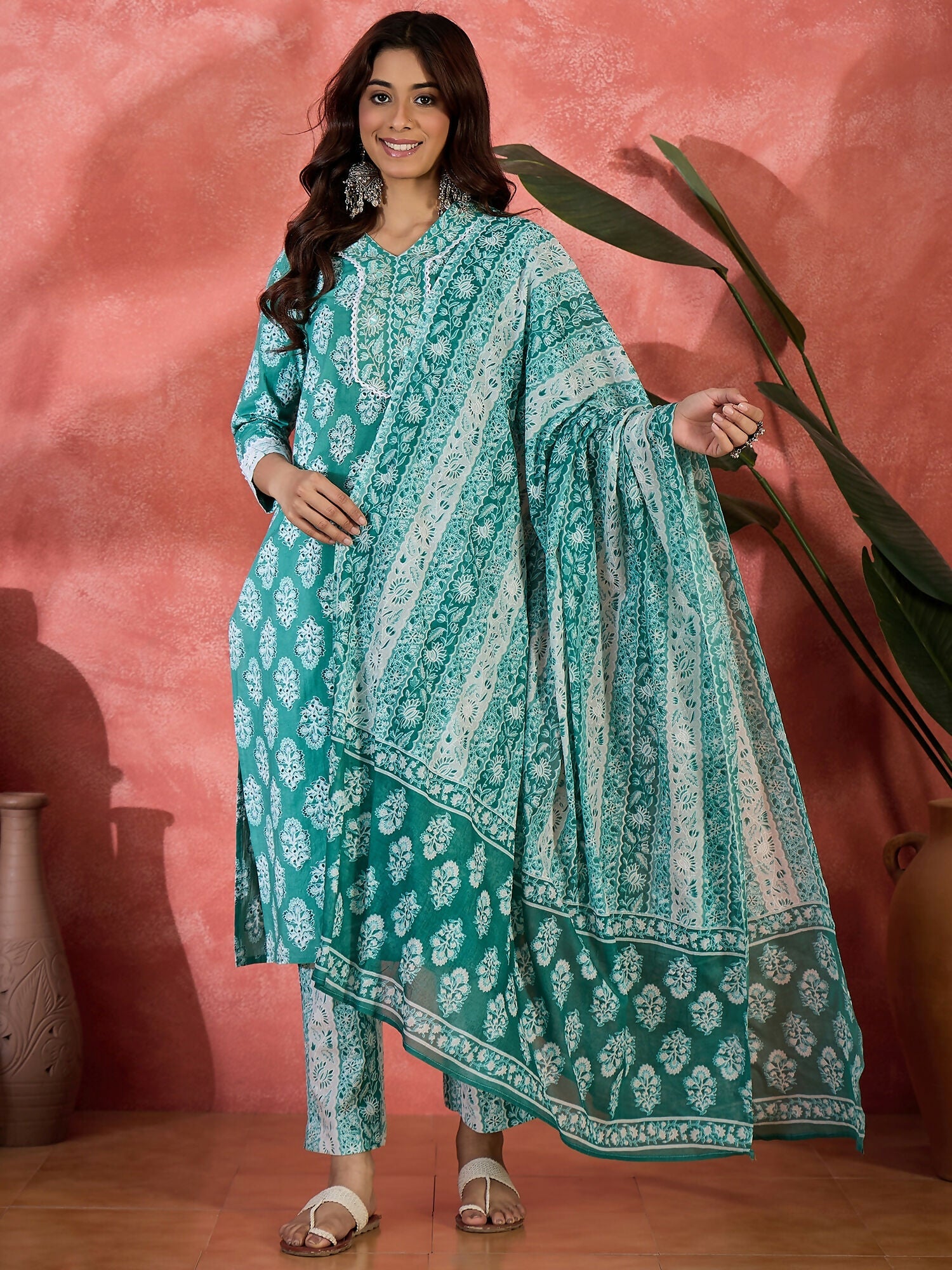 Joban Fashion Printed Teal Pure Cotton Kurta Set