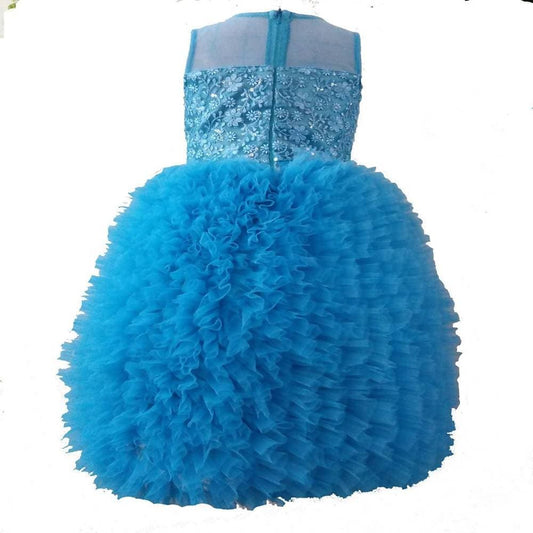 Asmaani Baby Girl's Blue Colour Satin A-Line Maxi Full Length Dress (AS-DRESS_22093) - Grab2buy
