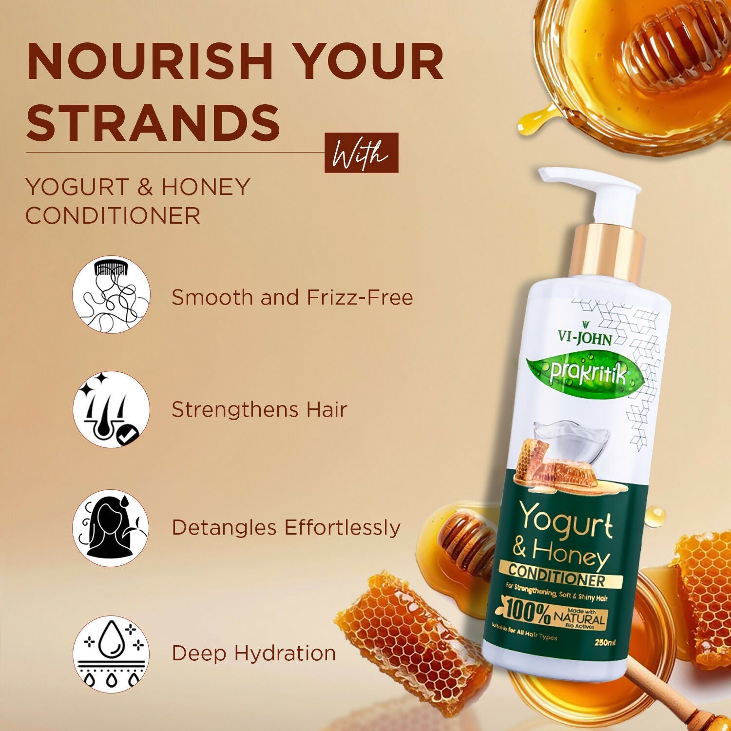 VI-JOHN Prakritik Yogurt & Honey Conditioner, Restores Hair Moisture, Made With Natural Bio-Active  Grab2Buy VI-JOHN Grab2Buy