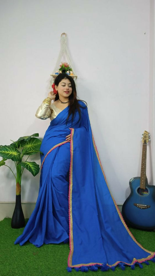 Exclusive Collection Beautiful Khadi Cotton Handloom Grab2Buy With Beautiful Zari Border - Blue 