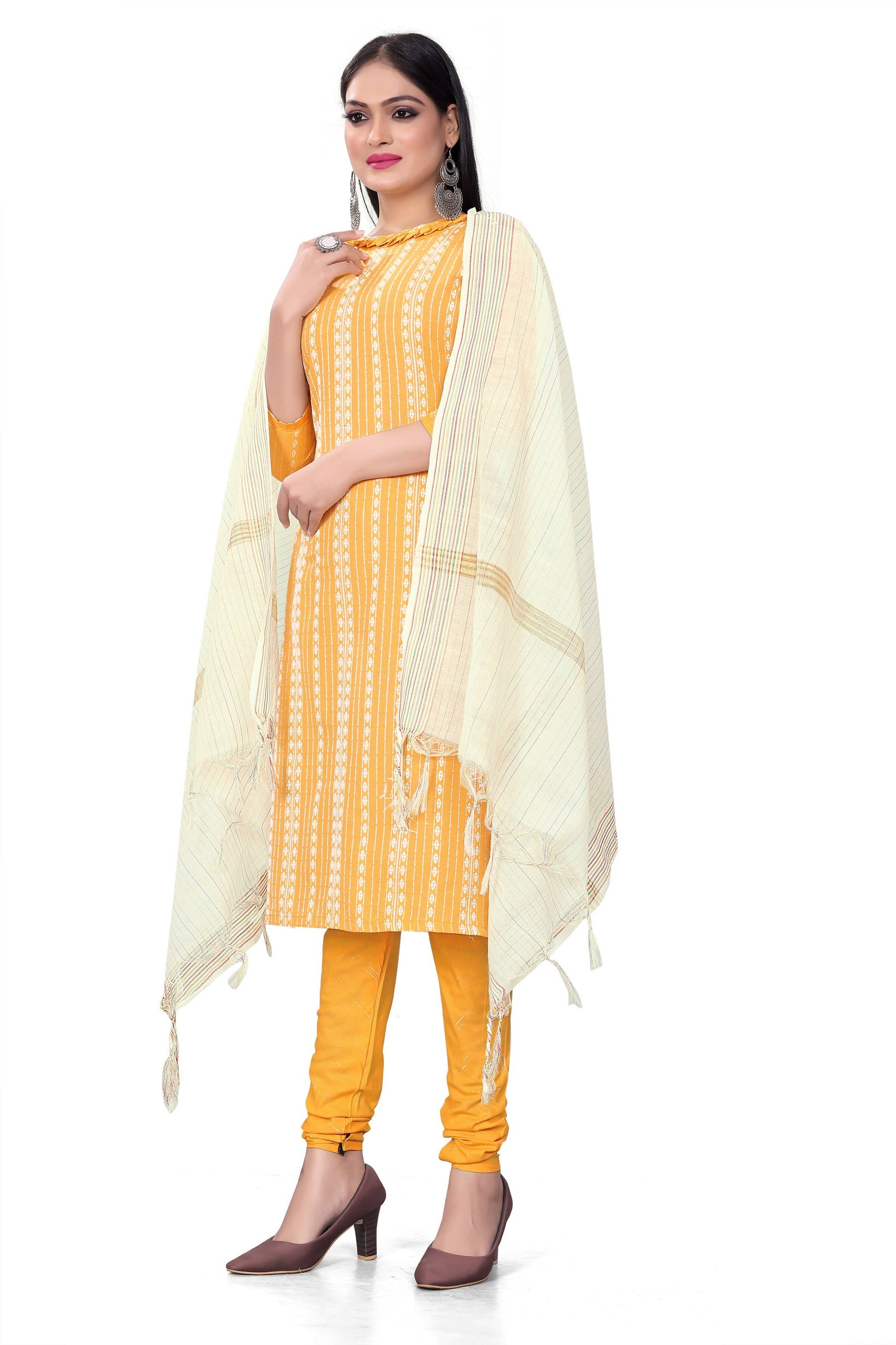 Mustard Cotton Jacquard Woven Unstitched Dress Material - Amara