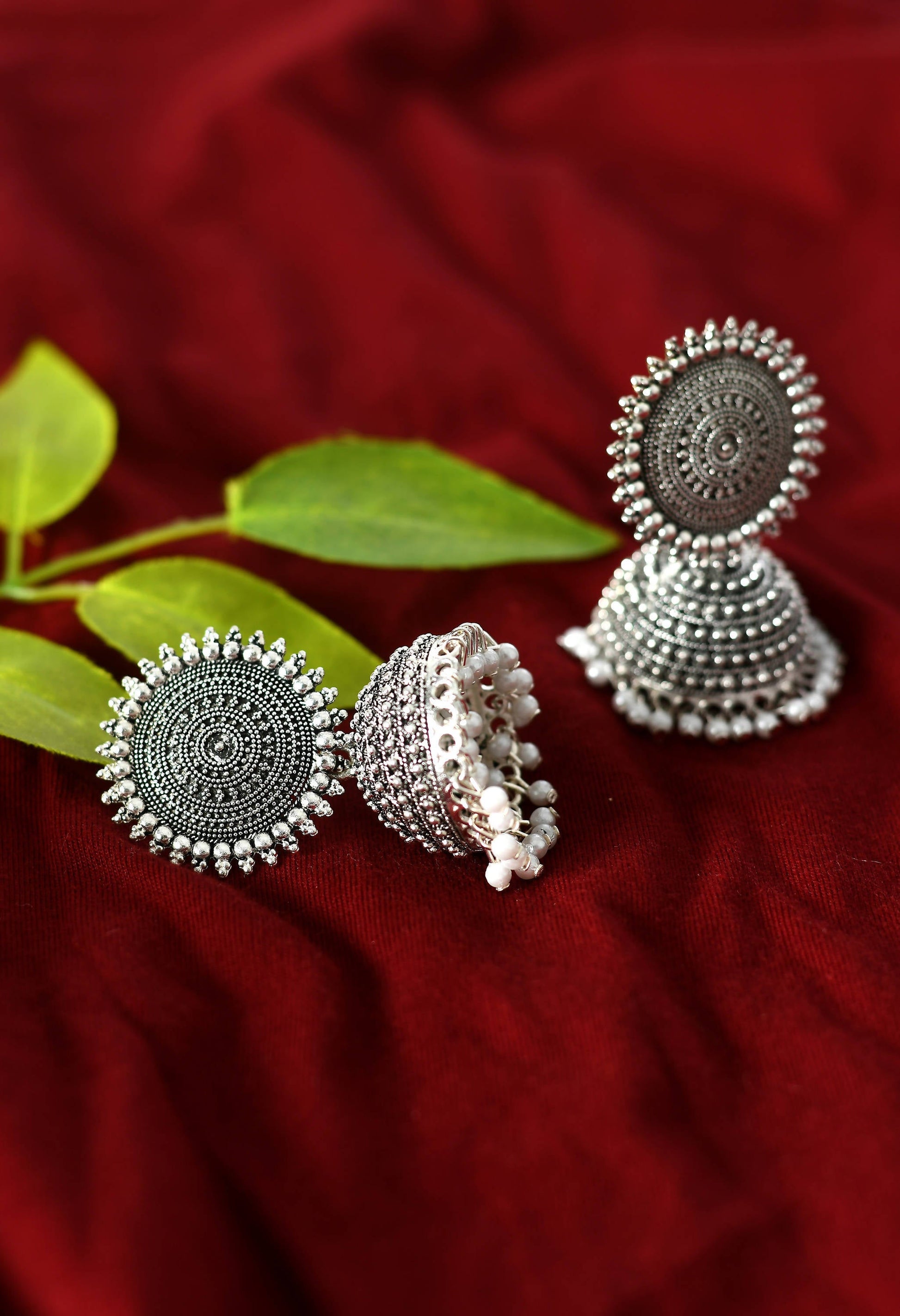 Mominos Fashion Johar Kamal Silver Color Jhumkas With White Pearls Earrings - Grab2buy