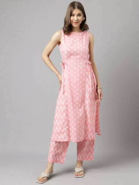FIORRA Women's Baby Pink Cotton A-Line Kurta Set 