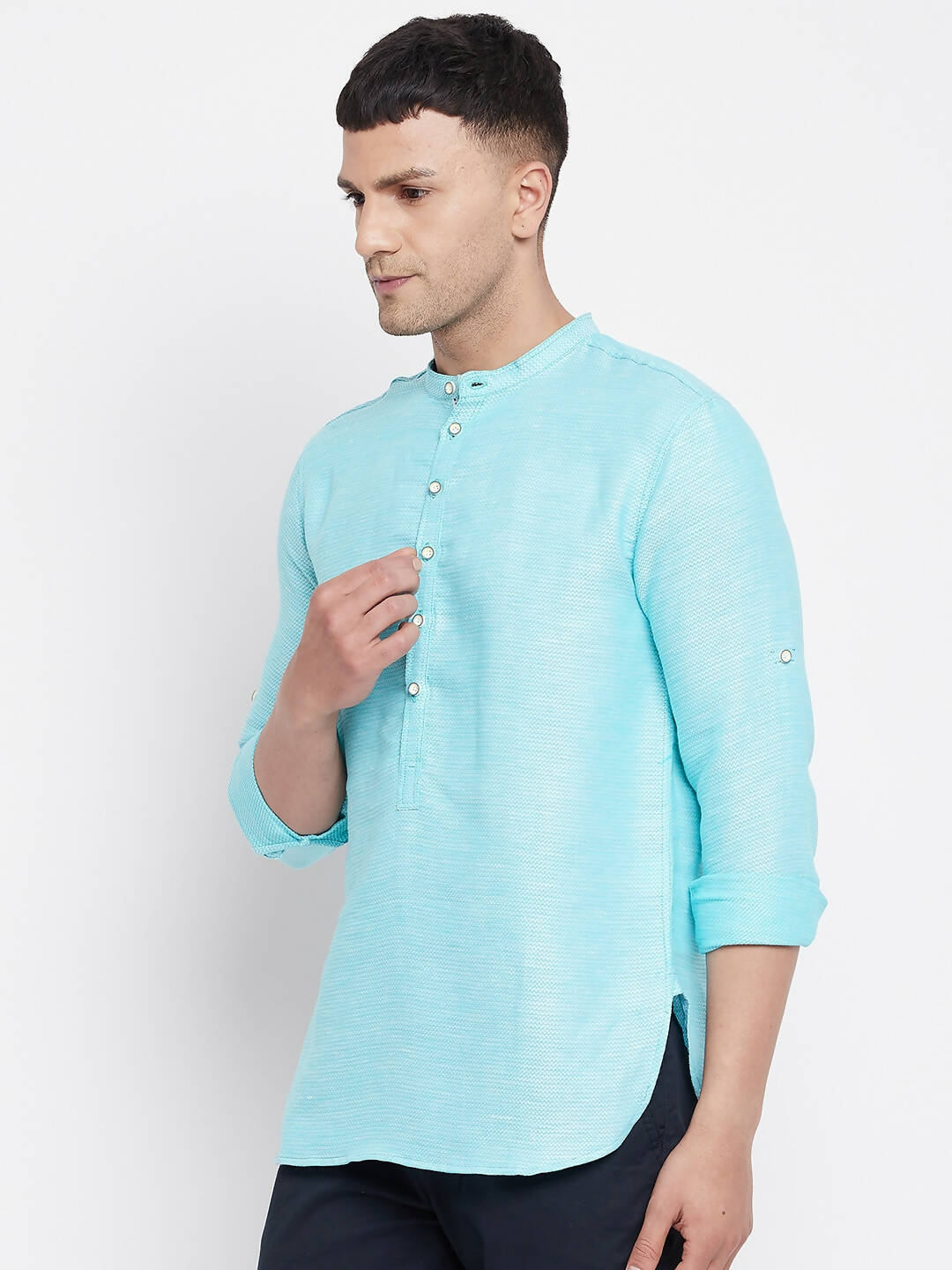 Even Apparels Pure Cotton Men's Kurta in Blue Color With Band Collar 