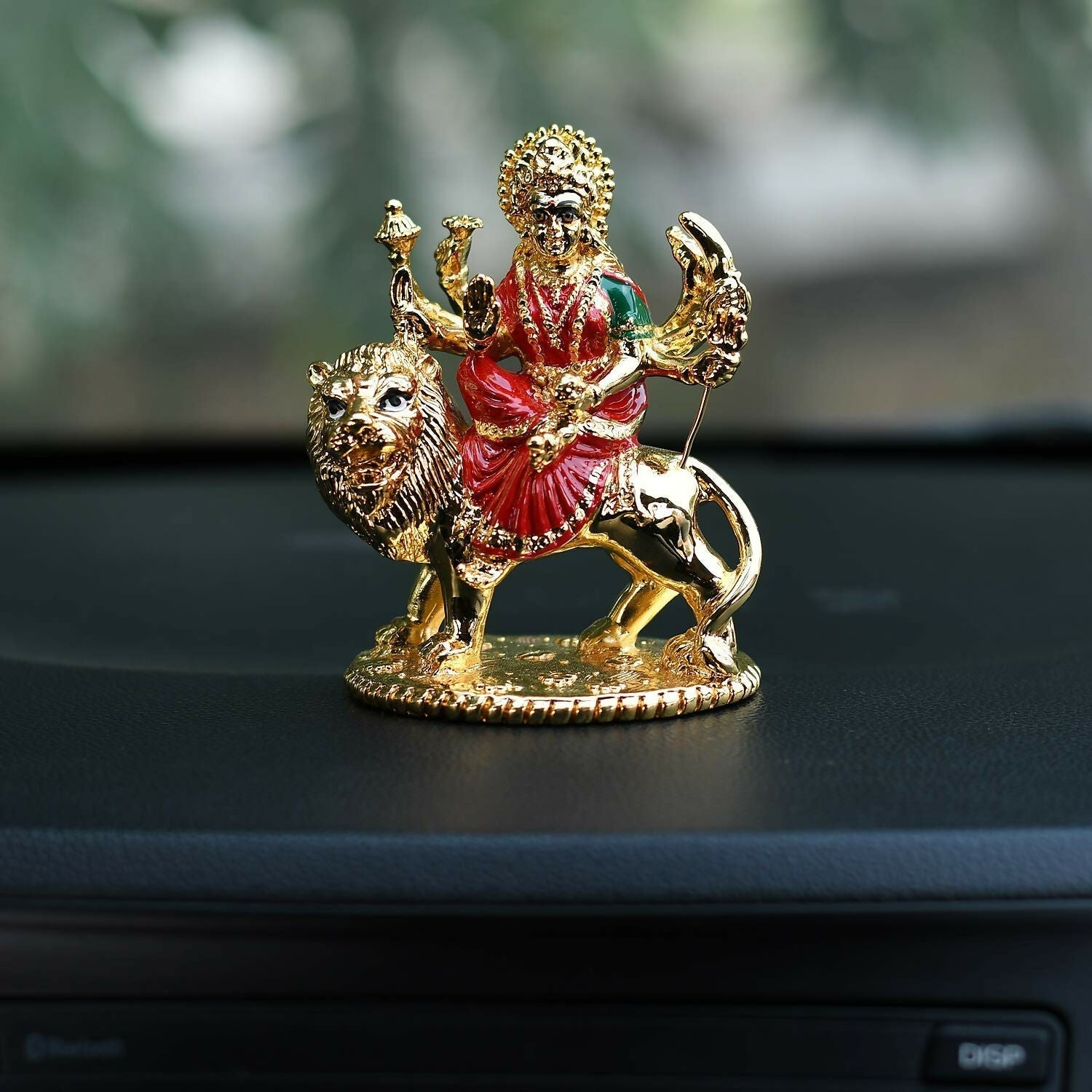 Collectible India Gold-Polished Goddess Maa Durga Sherawali Mata Idol 
