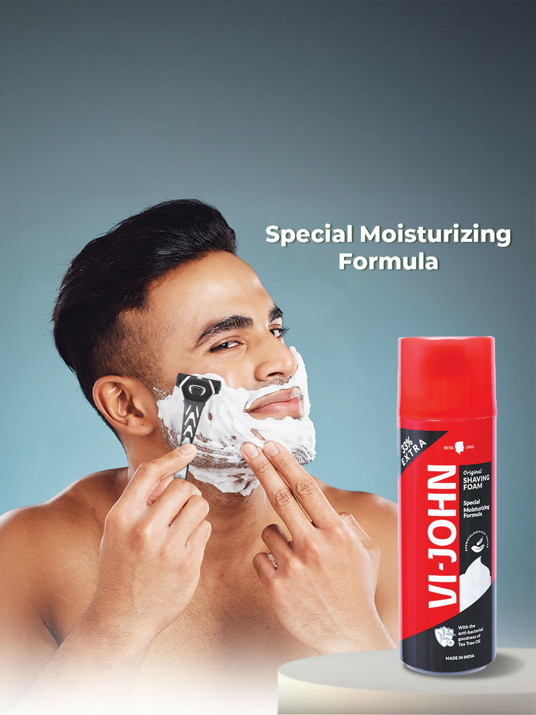 VI-JOHN Original Dermatologically Tested Special Moisturising Formula Shaving Foam with Vitamin E & Tea Tree Oil  Grab2Buy VI-JOHN Grab2Buy