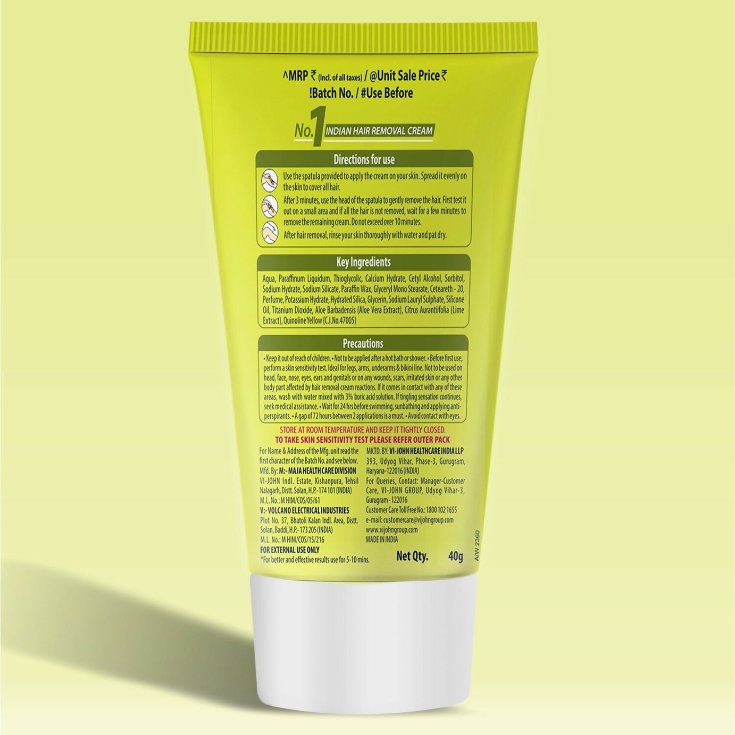 VI-JOHN Feather Touch Lime & Aloevera Hair Removal Cream for Women for Dry Skin, Suitable for Legs, Underarms, Bikini Line, Arms | Swadesiicart
